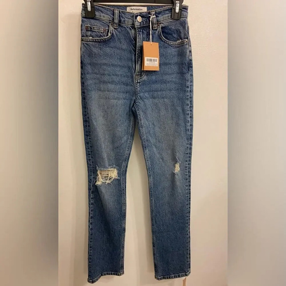 Reformation Jeans Liza High Straight Jean Palermo Destroyed Blue Size 24 - Picture 1 of 7
